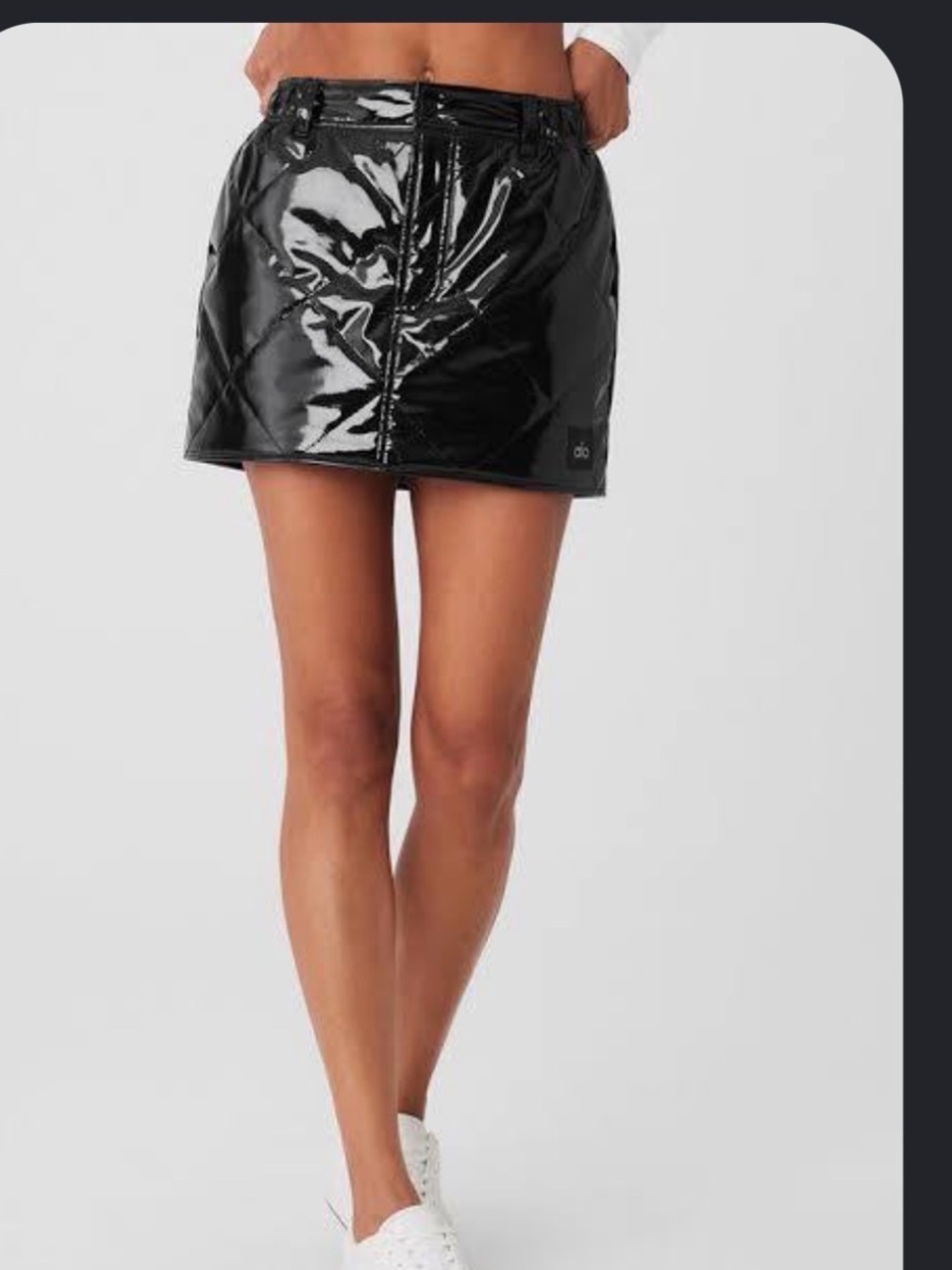 Alo Yoga Snomoto Puffer Mini Skirt Black Patent Quilted Athleisure L